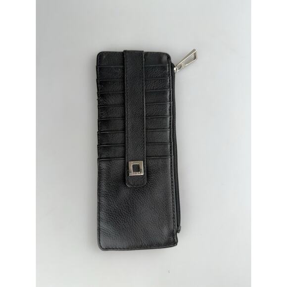 LODIS Card Wallet Slim Black Leather Zip Card Stacker Julia - Picture 1 of 10